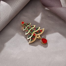 EVER FAITH Christmas Tree Brooch for Women, Rhinestone Art Deco Red Enamel Star Teardrop Pin Jewelry Gifts for Holiday Multicolor Gold-Tone