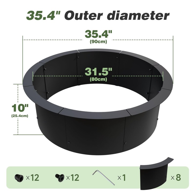 GJWCVL Fire Pit Ring Outdoor Wood Burning Fire Pit Liner