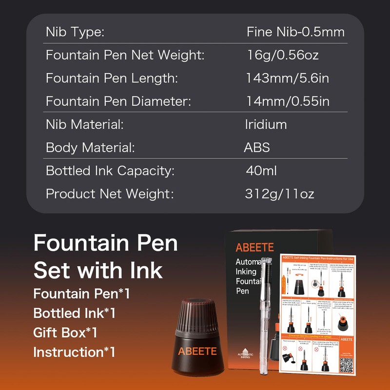 ABEETE Self-Inking Fountain Pen Set, Auto Ink Refill No Cartridges