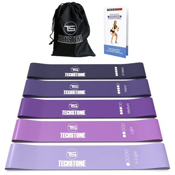 TechStone Resistance Bands Set for Men and Women, 5 Pieces Different Resistance Levels, Elastic Band for Home Gym, Long Exercise, Workouts, Great Fitness Equipment for Training, Yoga, Free Carry Bag
