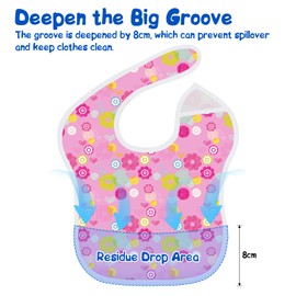 CUXFLS Mess Proof Baby Bibs, Waterproof Baby Apron for Boy and Girl, Kids Essentials for Travel Baby Bibs for Eating, Feeding Bibs Age:0-3 Years Old （Flower）