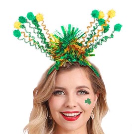 Foyte St. Patrick's Day Headbands Green Pom Pom Headband Tinsel Irish Headpiece for Women Cosplay Costumes Prom