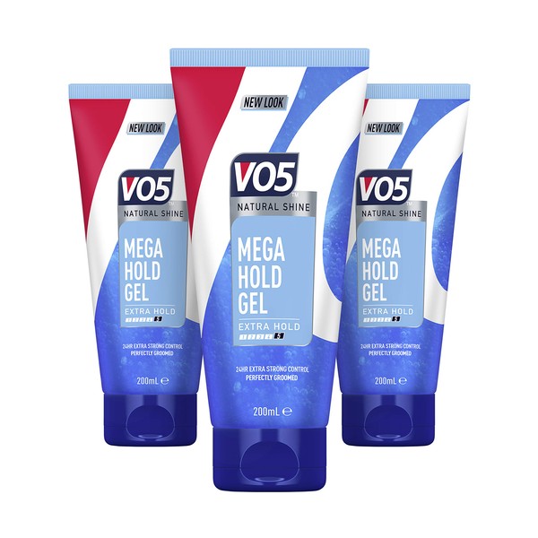 Vo5 Mega Hold 24 hour control Styling Gel for controlled, natural hairstyles 200 ml, Pack of 3