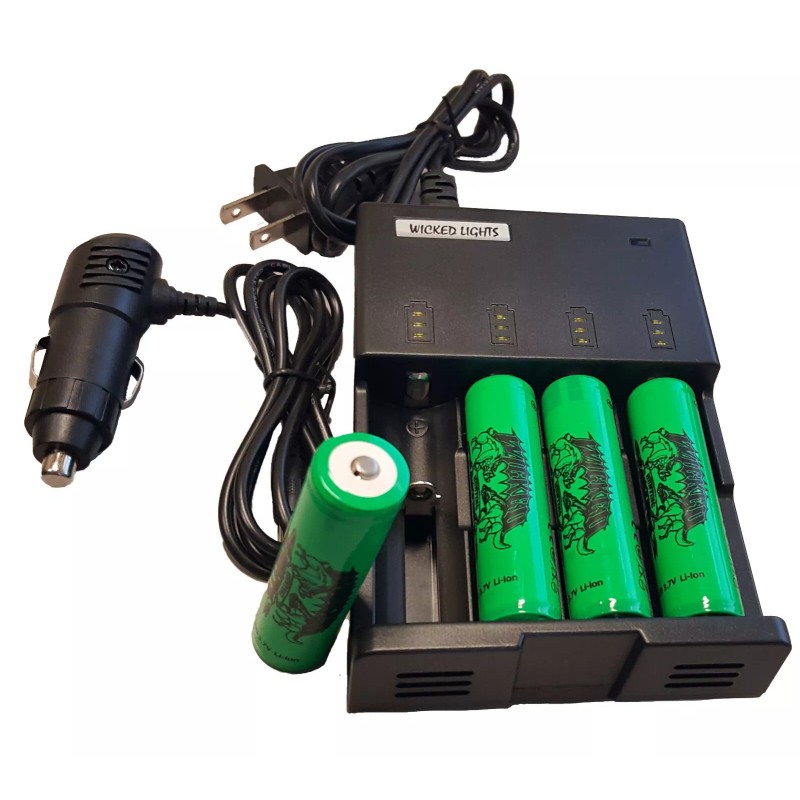 Wicked Lights 18650 4-Position Charger Kit with 4 18650 Batteries