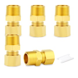 GORAGUCHI 5PCS Brass 1/2" Tube OD x 1/2" NPT Male Connector, Brass Compression Tube Pipe Fitting Connector for Air/Fuel/Water/Gas/Oil