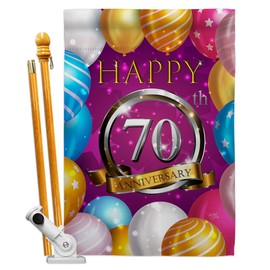 Breeze Decor Happy 70th Anniversary House Flag Set Celebration Couple Married Wedding Occasion Party Valentines Decoration Banner Small Garden Yard Gift Double-Sided, Made in USA