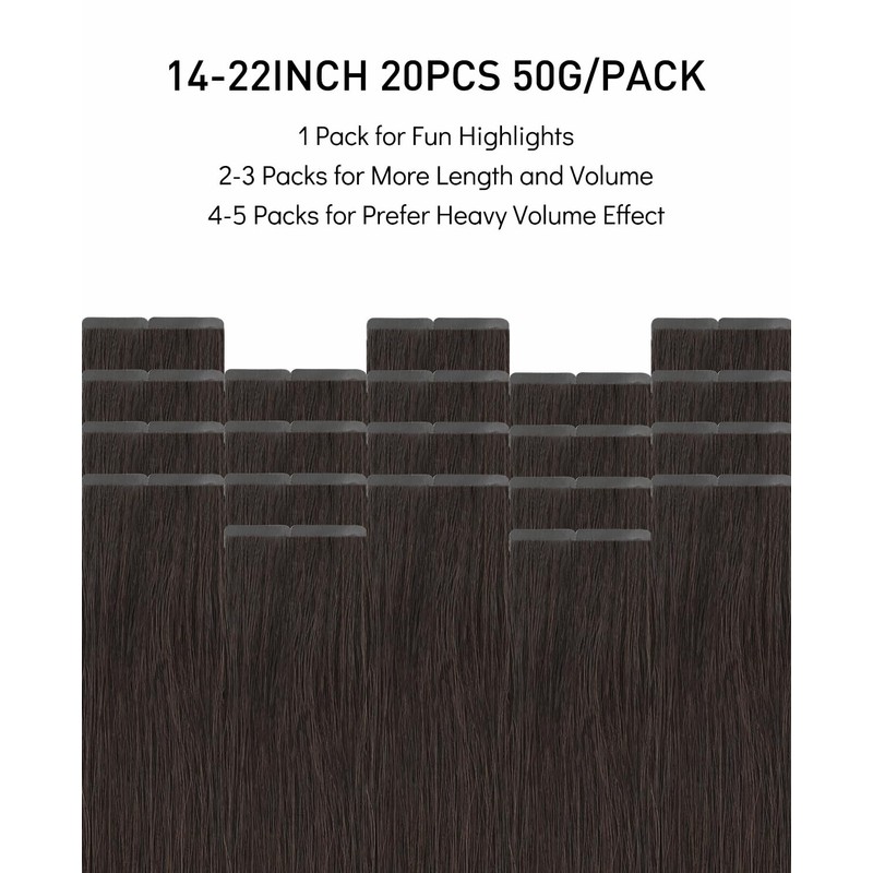 VINBAO 55 cm Tape Real Hair Extensions Brown - 20