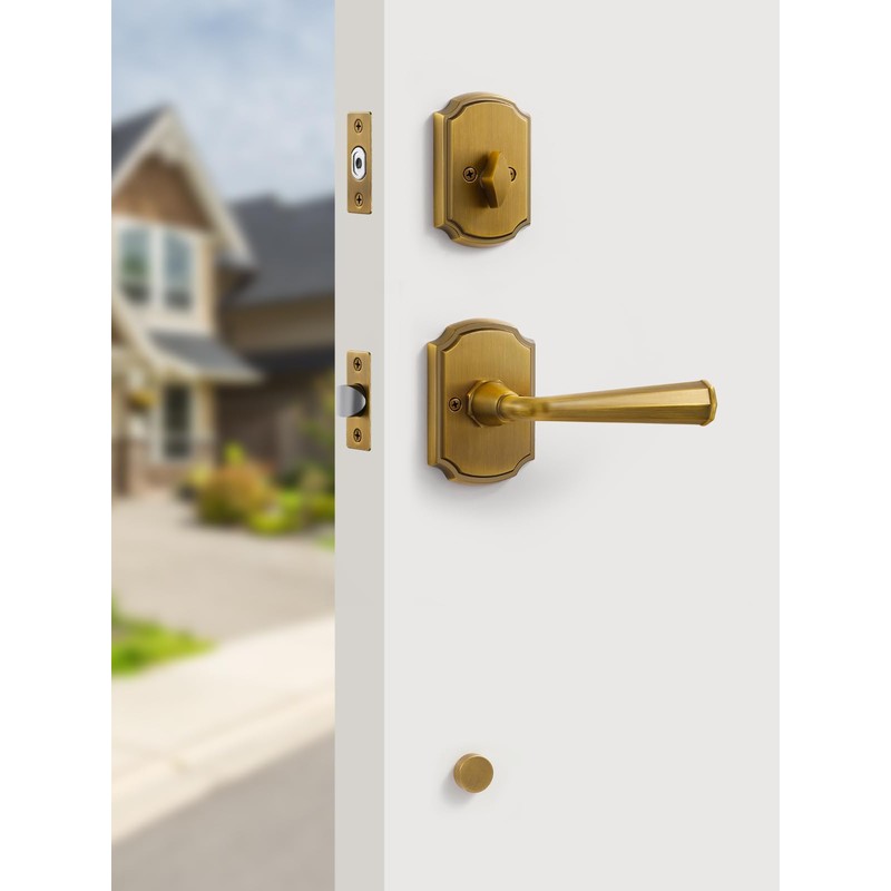 SORWDUERM 1 Pack Antique Brass Front Door Handle and Deadbolt