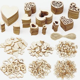 TOKERD Pack of 500 Small Wooden Hearts for Crafts Wedding Decoration, Wooden Hearts Discs Natural Wood Discs Mixed Sizes Wooden Slices Heart for Table Decoration Picture Frame Decoration DIY Craft
