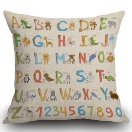 Smooffly Alphabet with Cartoon Animals Cushion Cover Outdoor Furniture Decorative Linen Square Double Sided Printing Pillow Cover for Home Office Sofa Couch Car Garden 45 x 45cm 18 x 18 inches
