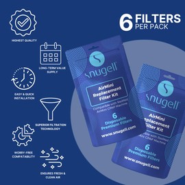 Snugell AirMini CPAP Filters – 6-Pack – Compatible with ResMed AirMini Travel Machines – Ideal for Travel & Home Use – Ensures Enhanced Air Filtration, Easy Installation, and Cleaner Breathing Air