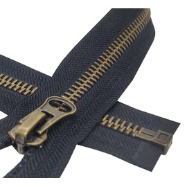 Metal Zipper Fastener Size #5 Open End Antique Brass Heavy Duty Single Slider Zip Sewing Accessory (Black, 60cm (23.5''))