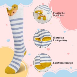 LOFIR Girls' Knee Socks Children's Socks: Overknee Stockings Long Striped Children's Socks Animal Cotton Socks Colourful Striped Socks Funny Without Seam Knee Socks Gift 2-12 Years 23-38 5 Pairs,