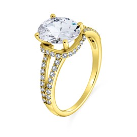 Classic Traditional 3CTW AAA CZ Brilliant Cut Solitaire Oval Engagement Ring For Women With Split Shank Thin Band Yellow Gold Plated .925 Sterling Silver