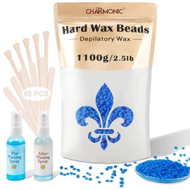 Charmonic 2.5 lb/1100g Wax Beads, Hard Wax Kit with 2 Wax Treatment Oils, Hard Wax Beads for Legs Underarm Face Bikini, and Brazilian Hair Remover, Women and Men Hair Removal Wax Beans Include 50 Waxing Sticks