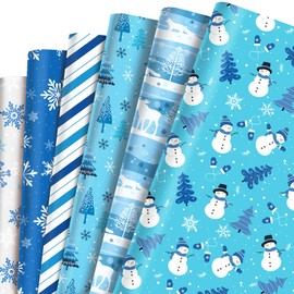 DodelyGz 12 Sheets Blue Christmas Style Gift Wrapping Paper, Blue Santa snowflake Pattern Wrapping Paper For Christmas Party DIY Gift Packing Christmas Style Birthday Party Favor, 20 x 27 Inch
