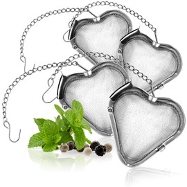 com-four® 4X Teesieb aus rostfreiem Edelstahl 304, spülmaschinengeeignet - Tee-Ei Ø 5,5 cm für losen Tee, Gewürze und Kräuter - feinmaschiger Teefilter mit Kette - Gewürzsieb - Kräutersieb