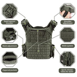 KESONS Tactical Vest, Quick Release Outdoor Weighted Vest, Adjustable 3D Breathable Modular Vest for Training(Green)