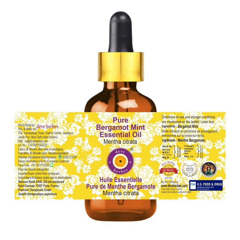 Deve Herbes Pure Bergamot Mint Essential Oil (Mentha citrata) with