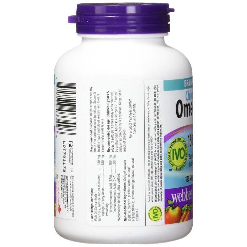 Webber Naturals Omega-3 Kids Softgel Capsules, Natural Orange, 120 Count