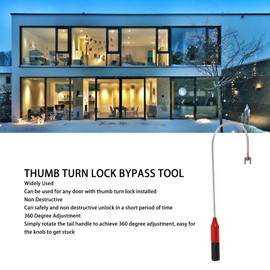 Bypass Tool for Thumb Turn Lock, 360 Degree Adjustment Universal Precision Lock Picking J Tool, Non Destructive Stainless Steel Thumb Turn Bypass Tool for Entry Lock Opening
