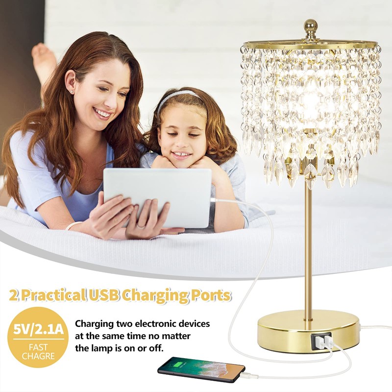Boncoo Crystal Table Lamp Set of 2, 3-Way Dimmable Nightstand