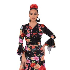 Top Bolero de Tejido elástico, Cruzado y de Mangas con Volante, Ideal para la Danza Flamenca o Sevillanas, Colour 1