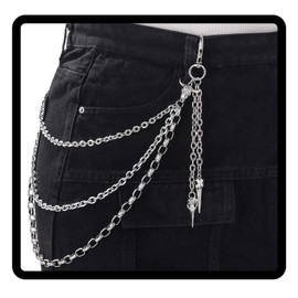 Navoky Punk Jean Chain Star Goth Layered Y2K Pant Wallet Chains Silver Hip Hop Pocket Chains Belt for Women and Men (H)