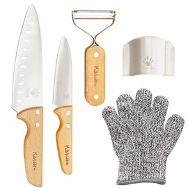 Kibbidea Kids Knife Set 4-Pieces, Stainless Steel, Wooden Handle Kids Knives for Real Cooking, Child Friendly Chef Knife for Cutting Chopping, BPA-free Kitchen Knives for Teenager 8-12