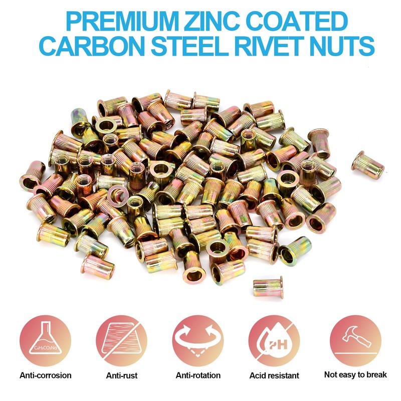 Trivd Frol 100Pcs 1/4"-20 UNC Rivet Nuts, Zinc Plated Carbon