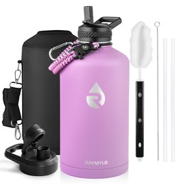 RAYMYLO One Gallon Water Bottle Insulated, Triple Walled Vacuum Stainless Steel (Cold for 48 Hrs), Leak Proof & Non-BPA, Large Water Flask Jug with Paracord Handle & Straw Spout Lids