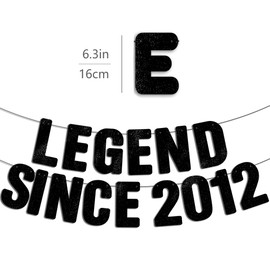 Pre-Strung Legend Since 2012 Black Glitter Banner, Happy 14th Birthday Decorations for Boy, 14 Year Old Anniversary Party Decor for Girl