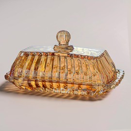 Champagne Covered Butter Dish for Countertop 6.5inch Glass Butter Dish With Lid Elegant Butter Keeper Container For Kitchen Dining Table Decor