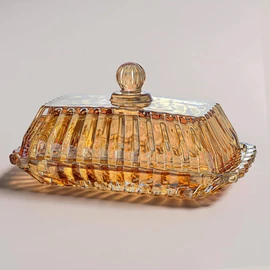 Champagne Covered Butter Dish for Countertop 6.5inch Glass Butter Dish With Lid Elegant Butter Keeper Container For Kitchen Dining Table Decor