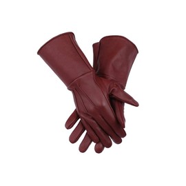 Medieval Gauntlet leather cosplay gloves long arm cuff (Burgandy, Large)
