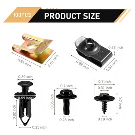 Zigeiya 100 PCS Car Body Bolts and Nuts, Anti-Rust U-Clip and Self-Tapping Screw and Snap Nut, 5 Types Fasteners Assortment Kit, Universal for Engine Under Cover Fender Bumper Splash Guard (Black)