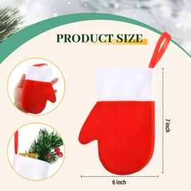 Realspring 12 Pcs 7 Inch Mini Christmas Stockings Hanging Small Stockings Christmas Mitten Stocking Decorations Christmas Stockings with Cuff for Xmas Tree Decor Family Presents Fill(Red)