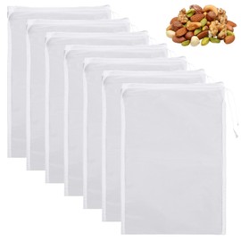 HJZHII 7pcs Nut Milk Bag, Nylon Strainer Bag Reusable Fine Mesh Food Filter Bag Cheese Cloth Bag for Straining Cold Brew Bag Suitable for Straining Fruit Juice Coffee Tofu Greek Yogurt (200 Micron)