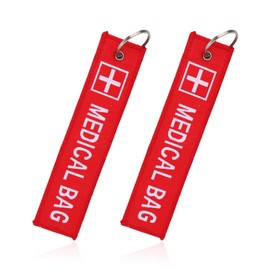 BOXOB 2pcs Medical Alert Tags for Bag, Double-Sided Medical Equipment Luggage Tag Durable Red Keychain for Backpack Luggage