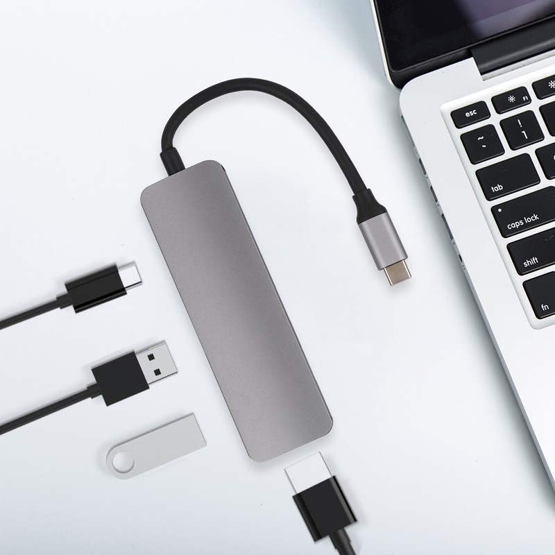 4 In 1 TypeC HDMI Converter Adapter Hub Support 3840x2160/30HZ(Gray)