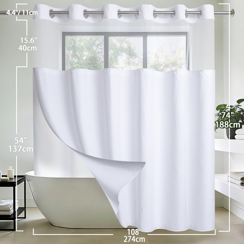 Extra Wide No Hook Waffle Weave Shower Curtain with Snap