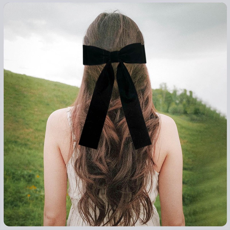 2 Pcs Velvet Hair Bows, Black Hair Ribbon Clips, Hair