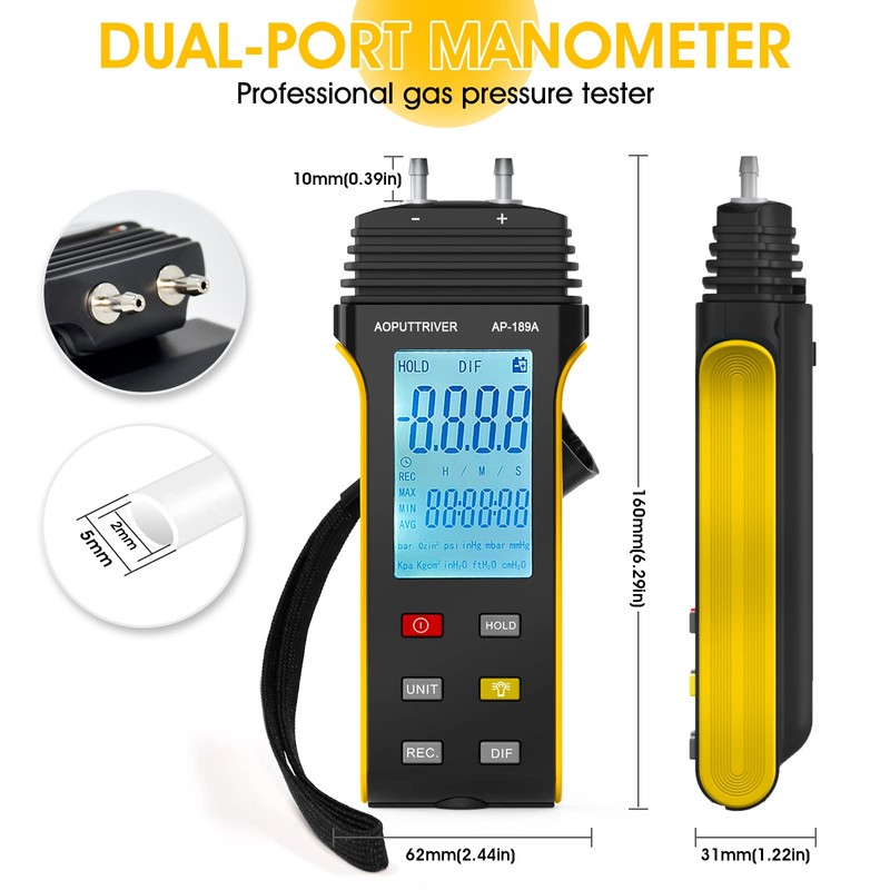 AOPUTTRIVER AP-846A CFM Anemometer Air Flow Meter with HVAC Manometer