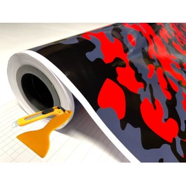 Red Black Gray Glossy Camouflage Vinyl Car Wrap Film Sheet + Free Cutter & Squeegee (Except Sample Size) (2FT x 5FT / 24" x 60")