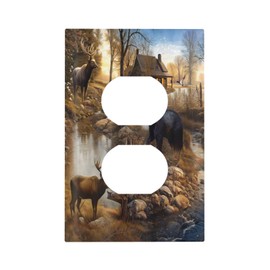 Wpshijia Bear Moose Lodge Woodland 1 Gang Single Duplex Light Switch Plate Outlet Cover Decorative Wall Plate Switchplate Electrical Faceplate for Bedroom Bathroom Livingroom Decor