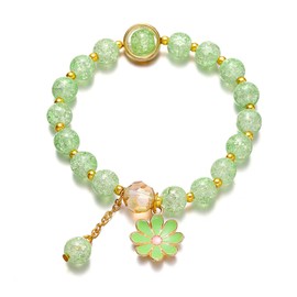 POYAMUSE Colorful Flower Charm Bracelet - Boho Daisy Accessory with Crystal Beads Bracelet for Women-1 green