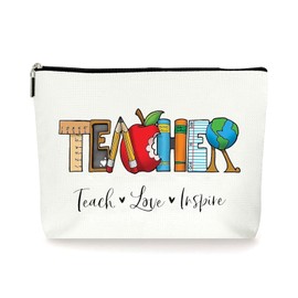 BNREOZA Teacher's Day Cosmetic Bag, Multi-Purpose Cosmetic Bag, Canvas Pencil Case, Toiletries Fun Travel Bag with Zip, School Supplies Gifts, Pack of 1