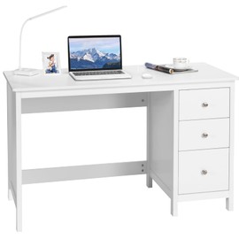SILKYDRY White Computer Desk with Drawers, 48’’ x 20’’ x 29.5’’ Home Office Computer Workstation, Modern Executive Desks, Teens Writing Study Table Laptop Desk for Bedroom, Study, Small Space (White)