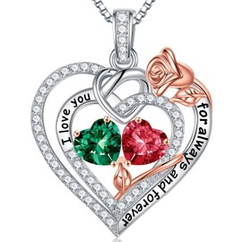 TINGN Mothers Day Gifts for Wife Mum, 925 Sterling Silver Birthstone Necklace Birthday Gifts for Women Anniversary Necklace Day Gift for Her May July Birthstone Emerald Emerald Ruby Jewellery