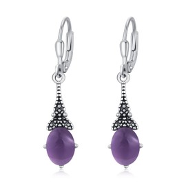 REDSUN Retro Teardrop Drop Earrings 925 Sterling Silver Hanging with Colourful Gemstones Earrings Vintage Drop Earrings Bohemian Ethnic Jewellery Gifts for Her Women, Silver